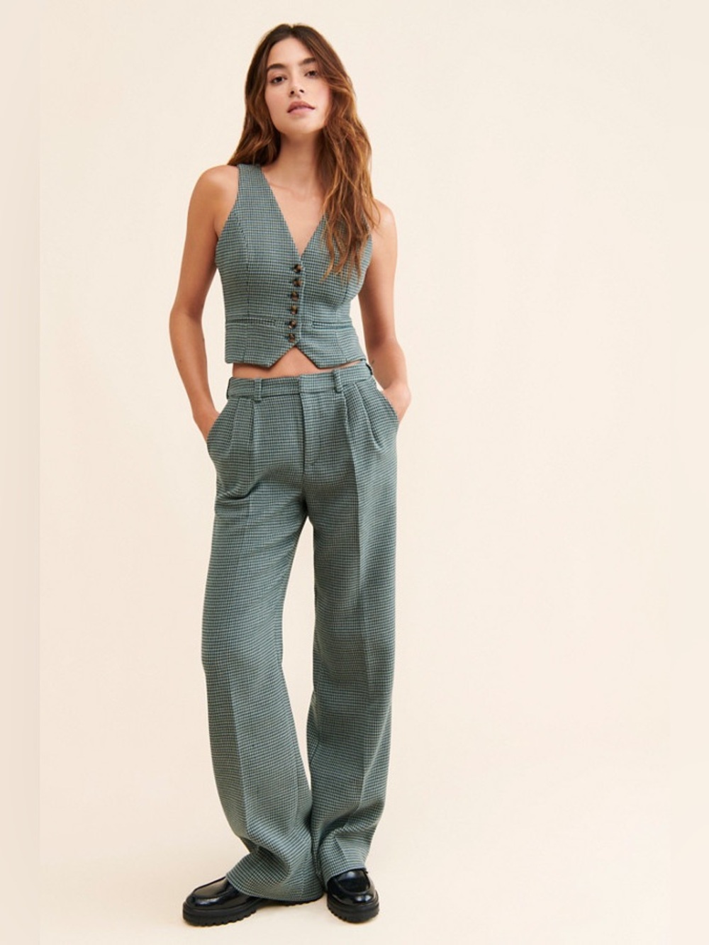 NWT FAVORITE DAUGHTER THE AGNES PANT
GREEN HOUNDSTOOTH TROUSERS - Size 0